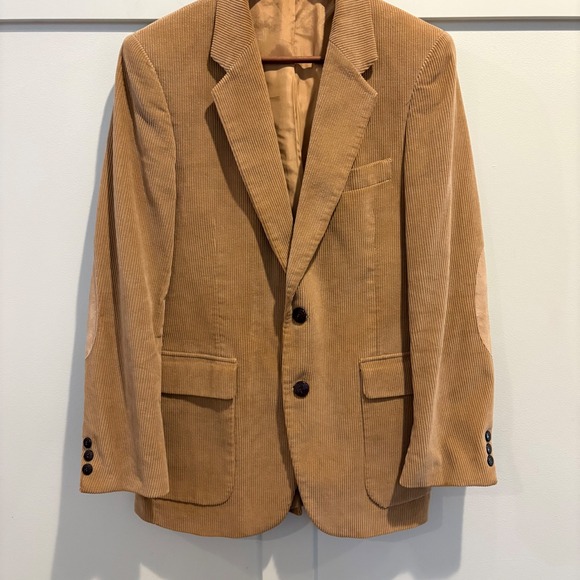 Vtg 80s  Corduroy Jacket Tan Blazer Men 37R Elbow Patches Academia Sport Coat - Picture 2 of 16